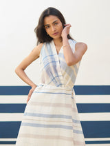 Ava Check Linen Wrap Dress
- Ivory