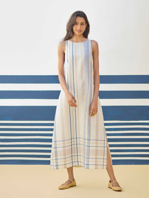Inara Modern Check Linen Dress
- Ivory