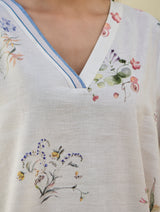 Raha Watercolour Floral Kurta - Ivory