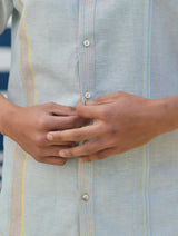 Niko Border Linen Shirt - Sky