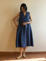 Keta Pleated Linen Dress - Navy