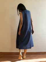 Keta Pleated Linen Dress - Navy