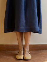 Keta Pleated Linen Dress - Navy