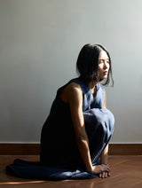 Keta Pleated Linen Dress - Navy