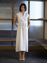 Kara Shawl Collar Linen Dress - Ivory