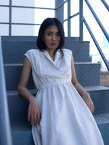 Kara Shawl Collar Linen Dress - Ivory