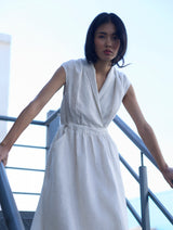 Kara Shawl Collar Linen Dress - Ivory