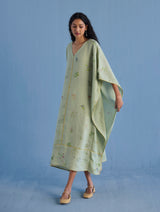 Eva Floral Linen Kaftan Dress - Mint