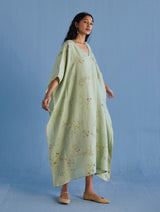 Eva Floral Linen Kaftan Dress - Mint
