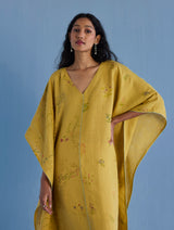 Eva Floral Linen Kaftan Dress - Ochre
