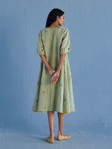 Nami Floral Printed Linen Dress - Mint