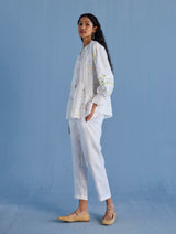 Akavi Pleated Floral Linen Co-ord Set - White