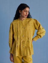 Akavi Pleated Floral Linen Co-ord Set - Ochre