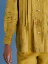 Akavi Pleated Floral Linen Co-ord Set - Ochre