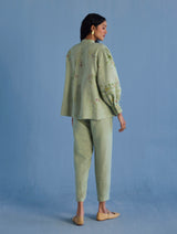 Akavi Pleated Floral Linen Co-ord Set - Mint
