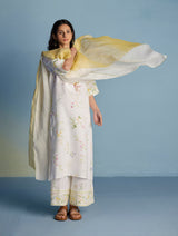 Para Hand-Embroidered Linen Kurta Set - White