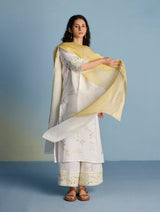 Para Hand-Embroidered Linen Kurta Set - White