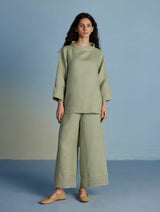 Ishi Boat-Neck Linen Co-ord Set - Mint