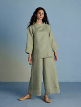 Ishi Boat-Neck Linen Co-ord Set - Mint