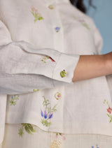 Leina Floral Linen A-Line Shirt - White