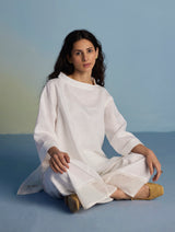 Ishi Boat-Neck Linen Co-ord Set - White