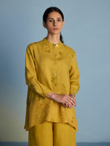 Leina A-Line Floral Linen Shirt - Ochre