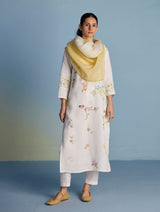 Pomba Handwoven Colour-Blocked Linen Dupatta - Ochre