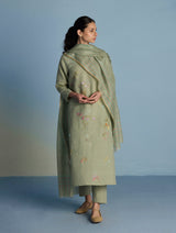 Maso Handwoven Linen Stripe Dupatta - Mint