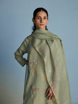 Maso Handwoven Linen Stripe Dupatta - Mint