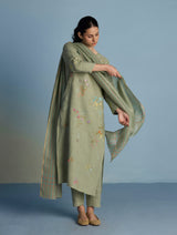 Maso Handwoven Linen Stripe Dupatta - Mint
