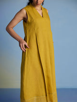 Ita Pleated Linen Dress - Ochre
