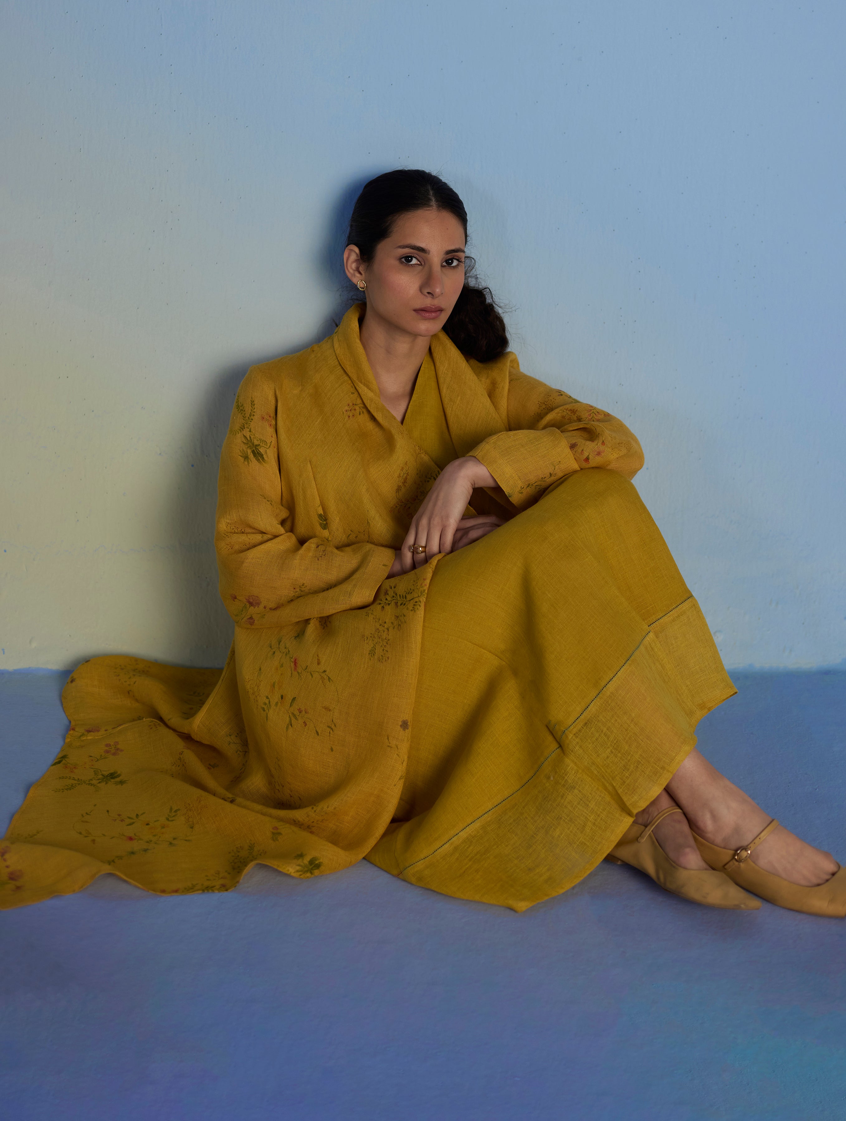 Ita Pleated Linen Dress And Overlay