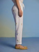Nama Floral Linen Pant - White