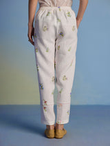 Nama Floral Linen Pant - White