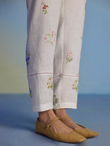 Nama Floral Linen Pant - White