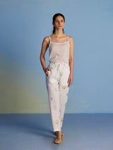 Nama Floral Linen Pant - White