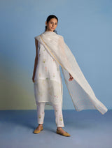 Maso Handwoven Linen Stripe Dupatta - White