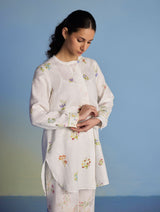 Anya Hand-Embroidered Floral Linen Co-ord Set - White