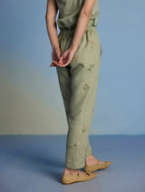 Aneya Patchwork Floral Linen Kurta Set - Mint