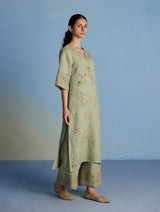 Para Hand-Embroidered Linen Kurta Set - Mint
