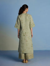 Para Hand-Embroidered Linen Kurta Set - Mint