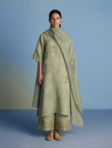 Para Hand-Embroidered Linen Kurta Set - Mint