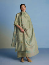 Para Hand-Embroidered Linen Kurta Set - Mint