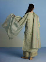 Para Hand-Embroidered Linen Kurta Set - Mint