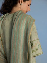 Para Hand-Embroidered Linen Kurta Set - Mint