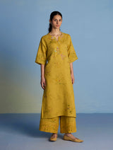 Para Hand-Embroidered Linen Kurta Set - Ochre