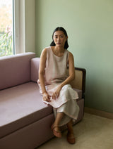 Yara Sleeveless Border Linen Kurta - Blush