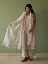 Emma Metallic Stripes Handwoven Linen Dupatta - Blush