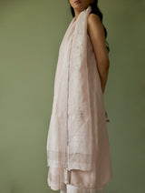 Emma Metallic Stripes Handwoven Linen Dupatta - Blush