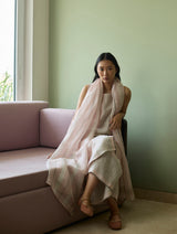 Emma Metallic Stripes Handwoven Linen Dupatta - Blush